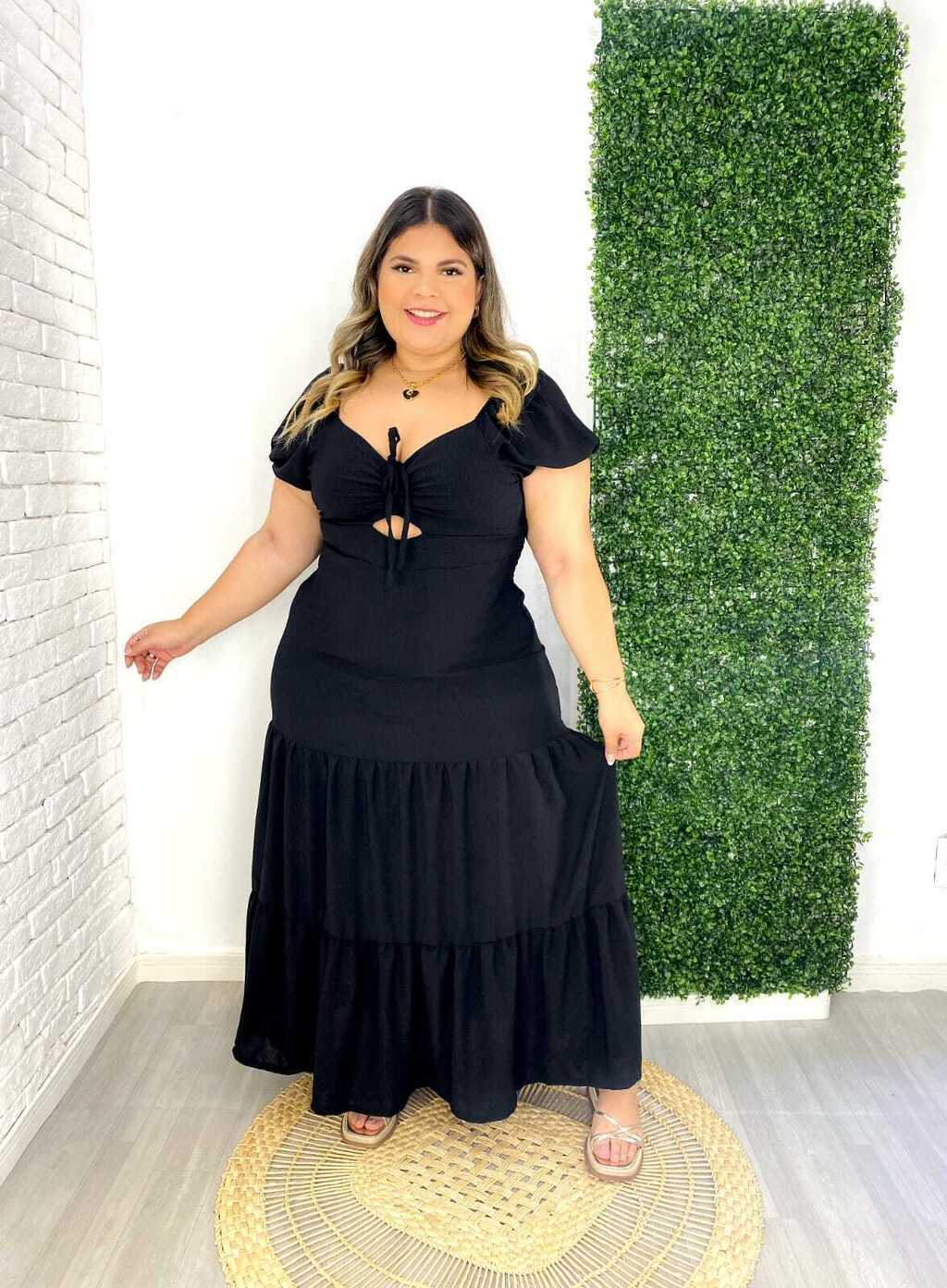 Vestido longo em viscose manga ciganinha