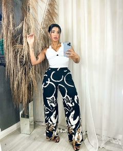 Calça pantalona em viscose