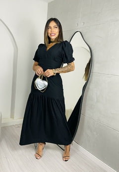 Vestido longo manga ciganinha em viscose